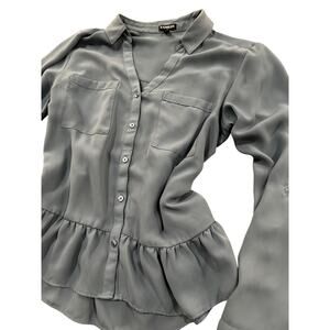 Super cute blue button up work shirt